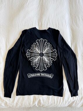Chrome Hearts Black Long Sleeve Tee with White Graphic Cross